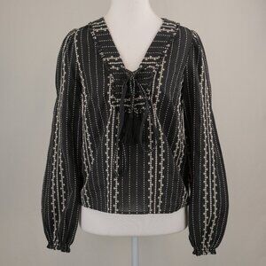 Walter Baker Bonita Embroidery Cadence Printed Cotton Blouse Top, Black, Size XS